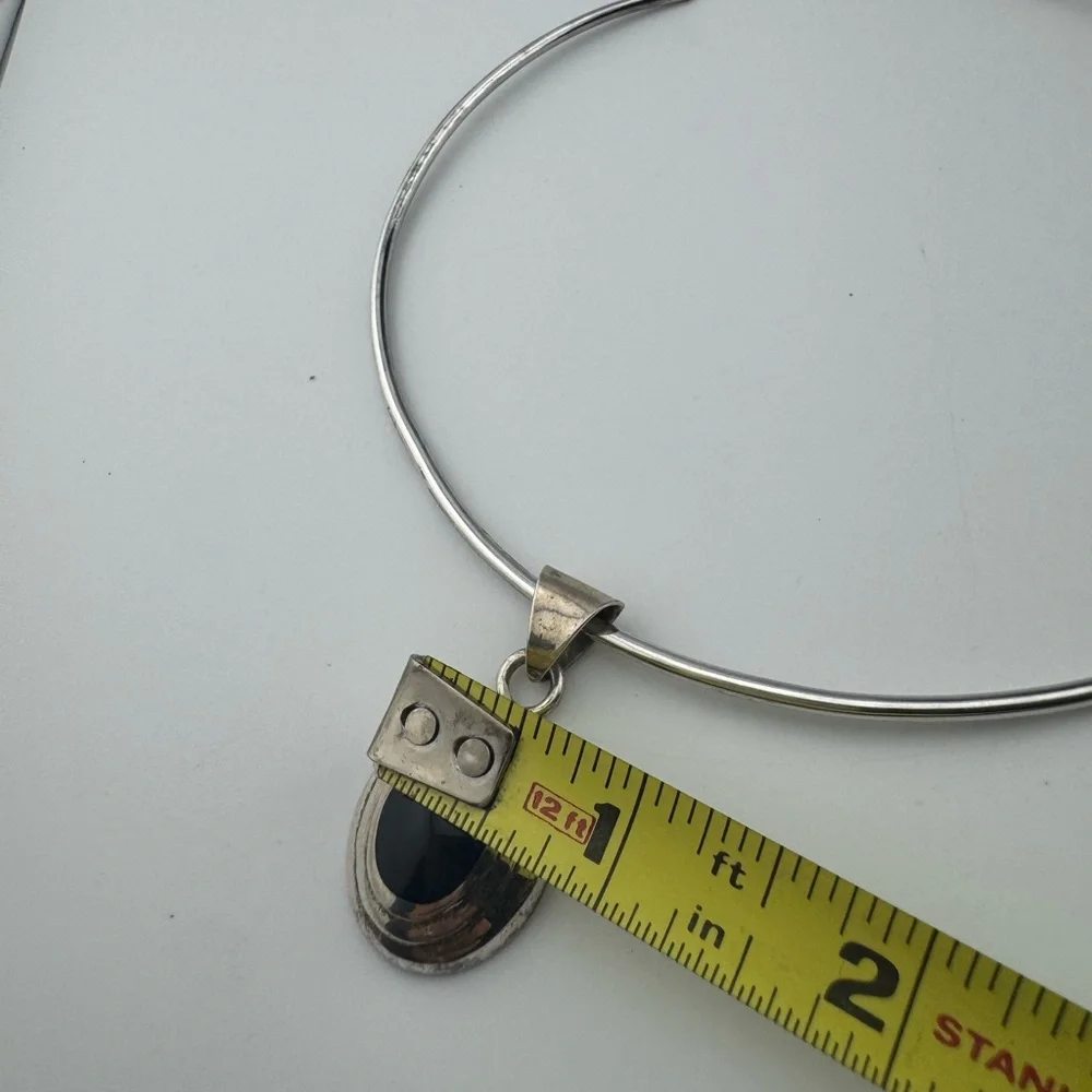 Sterling Silver and Onyx Sterling Pendant‎ and Collar Necklace